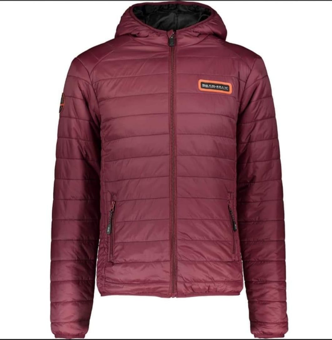 Maroon wind breaking puff jacket with hoodie